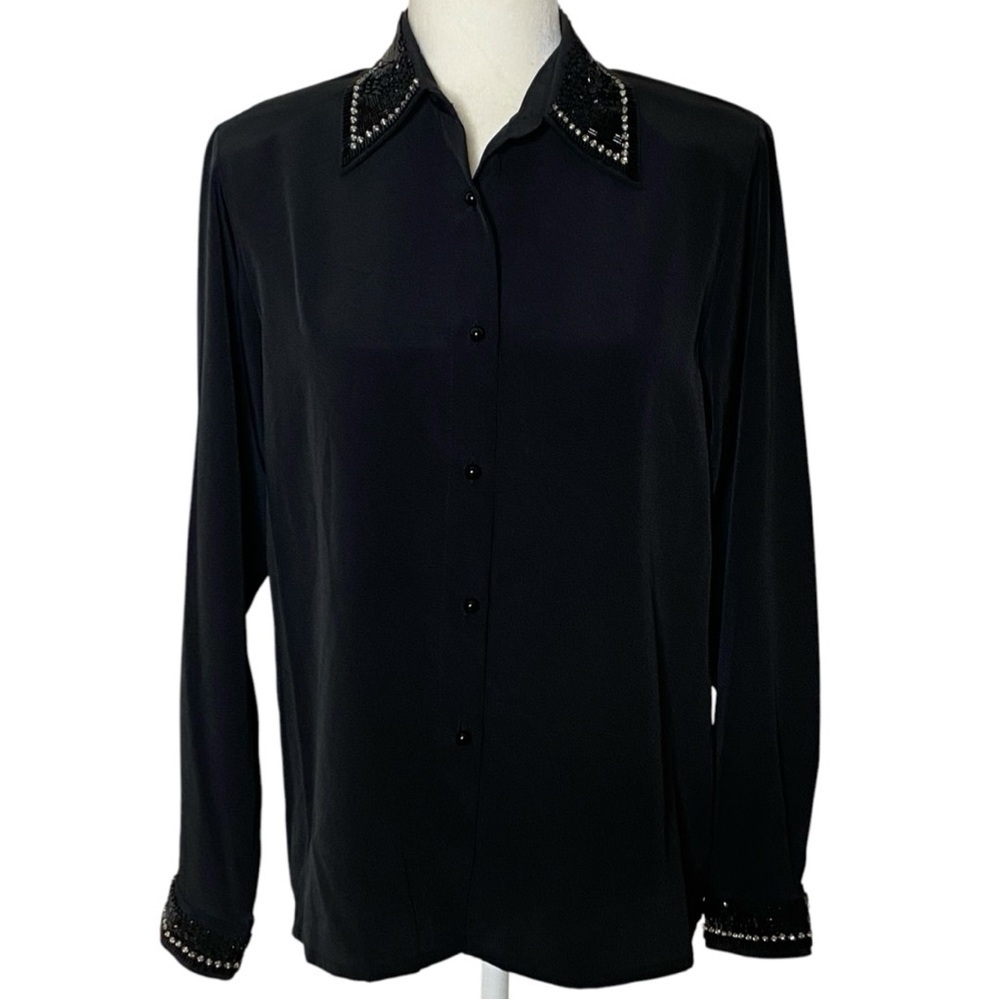Yves St. Clair Womens Vintage Beaded Embroidered Blouse Size 8 1980s Art Deco